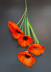 Mac artificial portocaliu, 5 flori, 95cm